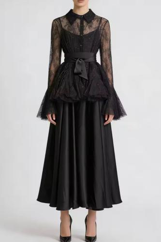 طقم أنيق قطعتين من الدانتيل والحرير