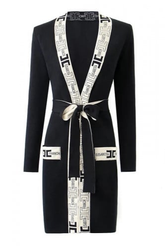 كارديغان أسود ربيعي مع حزام