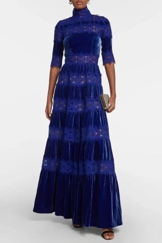 فستان مخمل مزين بالدانتيل