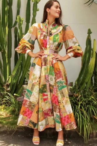 فستان طويل نمط كلور بلوك