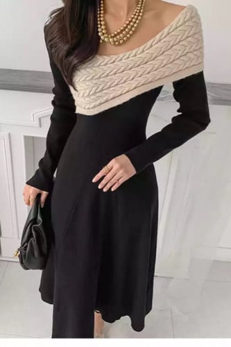 فستان أسود ربيعي بتصميم ناعم وأنيق