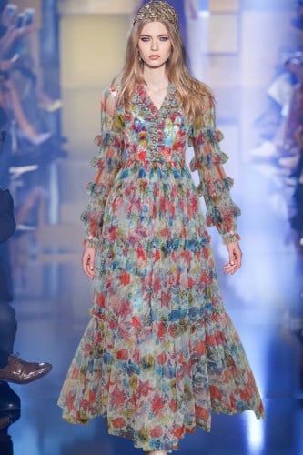 فستان تل طويل مكشكش