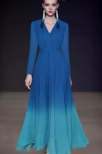 فستان طويل اومبري لون ازرق