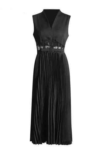 فستان اسود انيق بخصر من الدانتيل