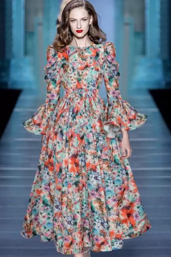 فستان مورد طويل باكمام رافلز