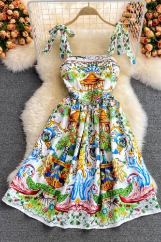 فستان بناتي طباعة بألوان صيفية زاهية