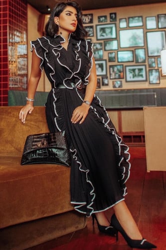 فستان رفلز طويل متعدد الالوان