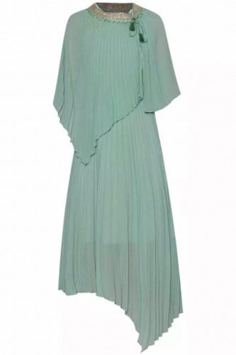 فستان شيفون مكسر بياقة مطرزة