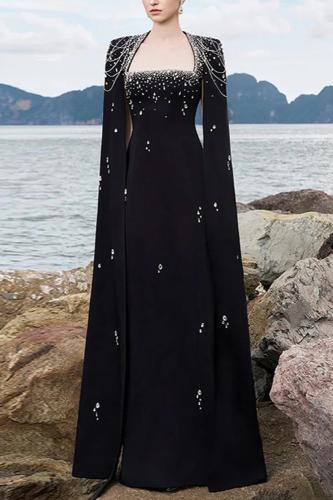 فستان سهرة مكسي مزين بالكريستال