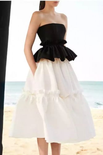 فستان ميدي مكشكش بدون أكمام