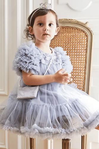 فستان ديف بيلا الرمادي والأزرق