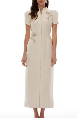 فستان بيج أنيق بتطريز فاخر