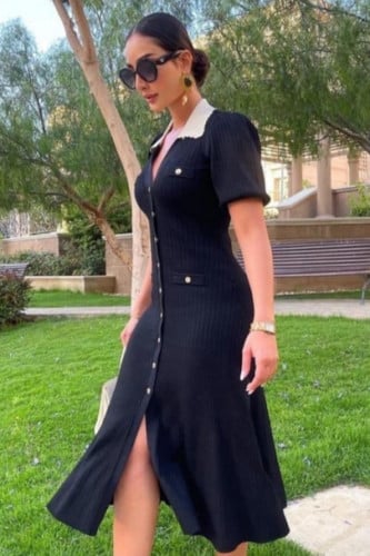 فستان اسود مخصر بازارير