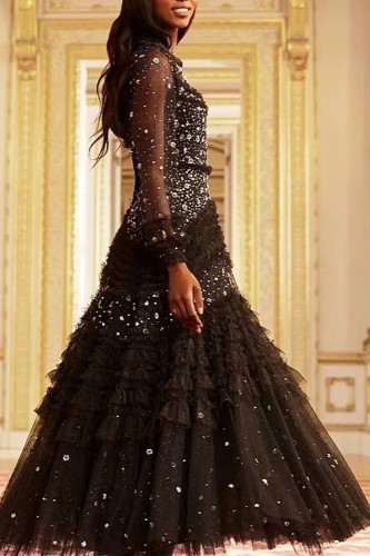 فستان تل مكشكش مزين بالترتر