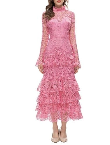 فستان دانتيل مكشكش