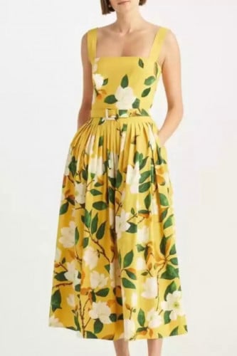 فستان أصفر طباعة