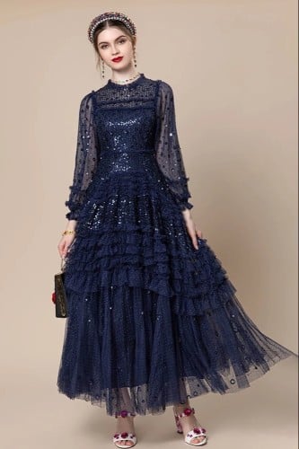 فستان تل مكشكش مزين بالترتر