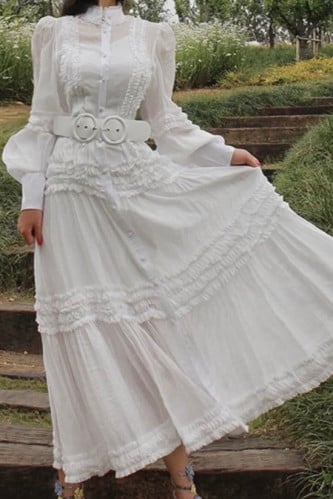 فستان طويل رفلز بحزام