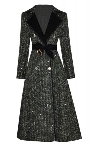 معطف ربيعي بياقة وحزام مخمل