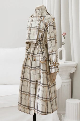 بالطو كاروهات من الصوف بحزام