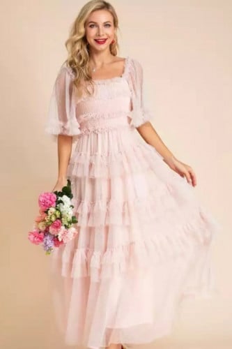 فستان طويل تل مكشكش