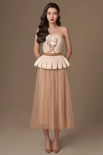 طقم فاخر توب مطرز مع تنوره تل