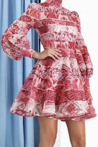 فستان قصير طباعة باكمام بف