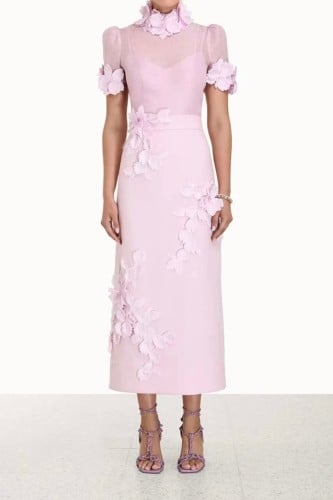 فستان مزين بالورد البارز 3D من قطعتين