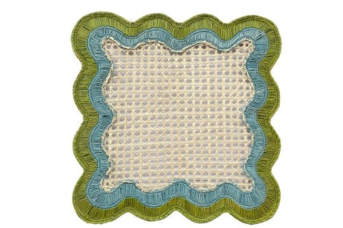 Wavey Square Placemat Olive Aqua (sold in set of 2...