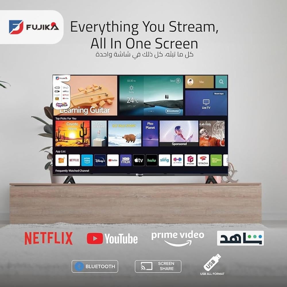 فوجيكا شاشة تلفزيون 50 بوصة سمارت - UHD 4K + HDR - أسود - FJK-50KS
