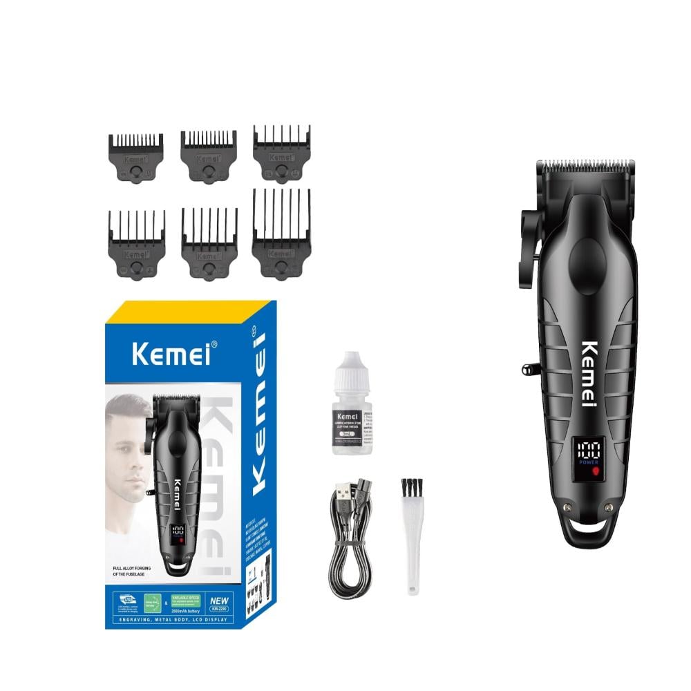كيمي ماكينة حلاقة كهربائية لاسلكية للرجال قابلة للشحن مزودة بشاشة LED ومنفذ USB - نسخة سعودية - أسود - KM-2290