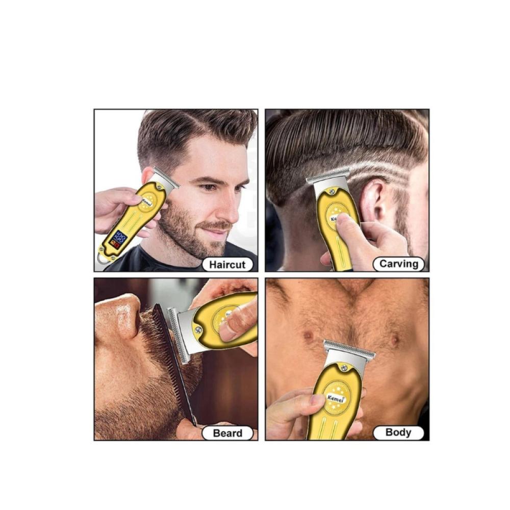 كيمي ماكينة قص الشعر الكهربائية الاحترافية ذات شاشة LCD رقمية وشحن USB للرجال - KM-678