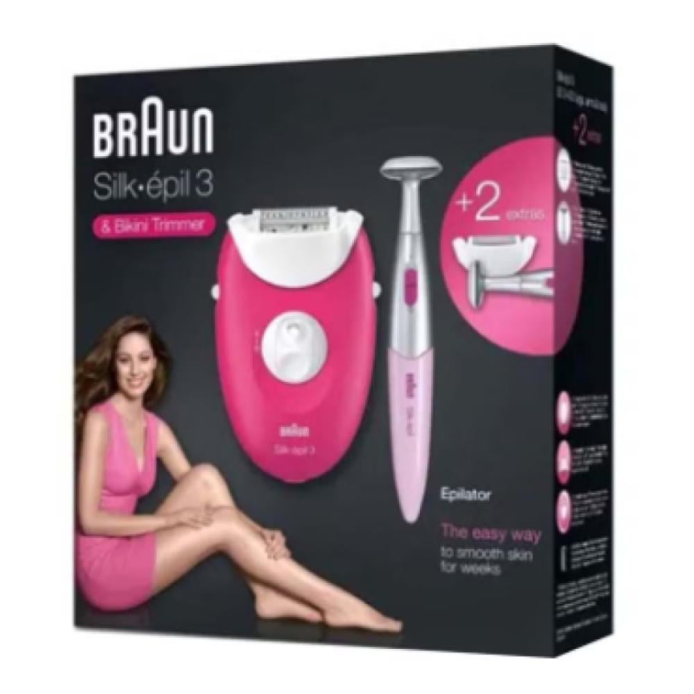 براون سيلك إبيل 3 ماكينة إزالة شعر للنساء - وردي - 3420