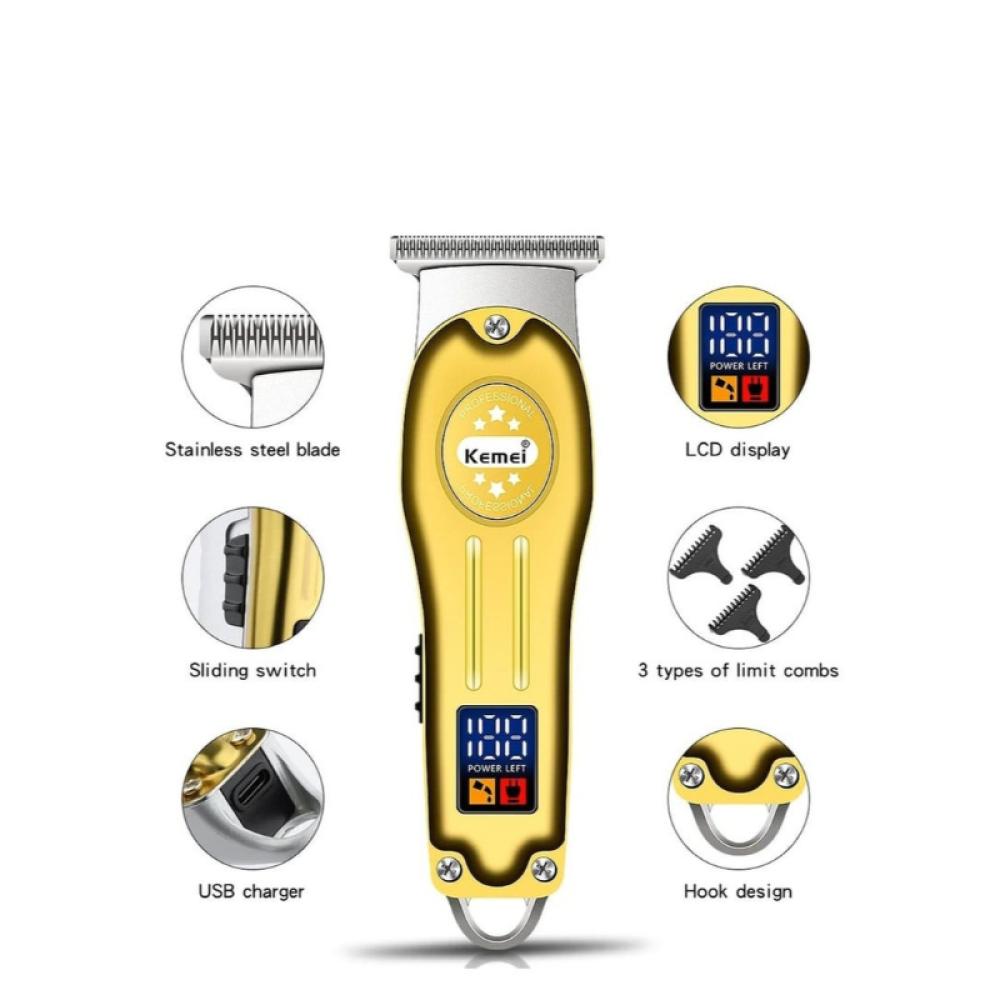 كيمي ماكينة قص الشعر الكهربائية الاحترافية ذات شاشة LCD رقمية وشحن USB للرجال - KM-678