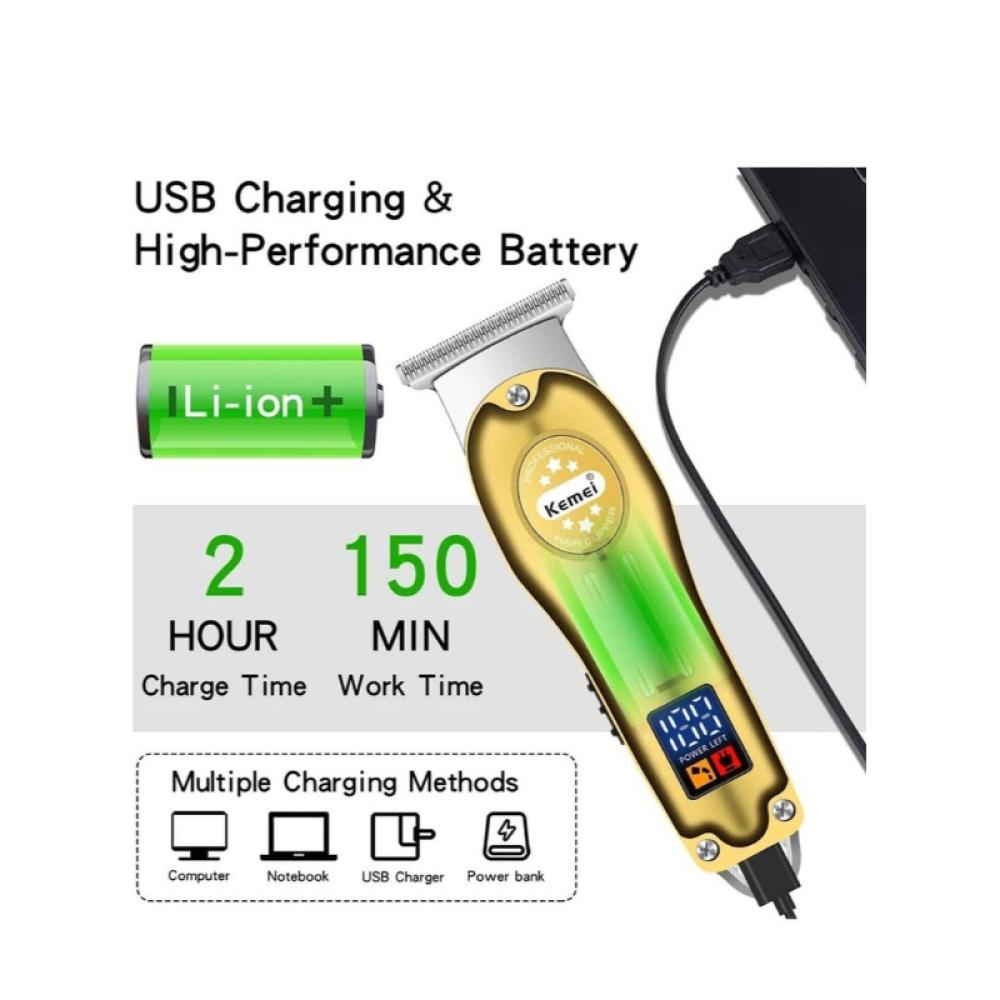 كيمي ماكينة قص الشعر الكهربائية الاحترافية ذات شاشة LCD رقمية وشحن USB للرجال - KM-678