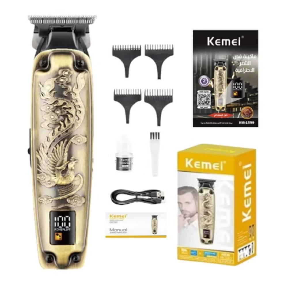 كيمي ماكينة حلاقة الشعر الاحترافية للرجال - مزودة بشاشة رقمية وقابلة لإعادة الشحن - الإصدار السعودي - ذهبي - KM-1599