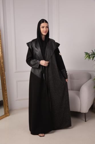 عباية جلد أسود و رمادي