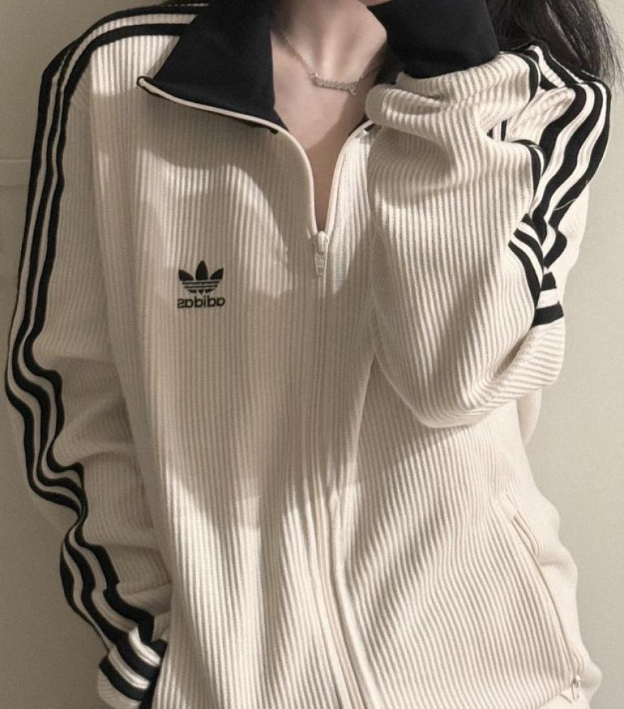 Adidas Waffle Track Jacket (Cream x Black) | bounce