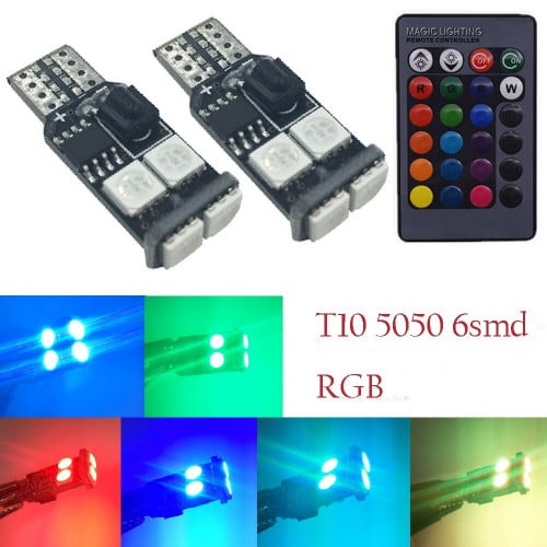زوج لمبات ليد T10 اضاءة ملونة مع ريمونت كنترول