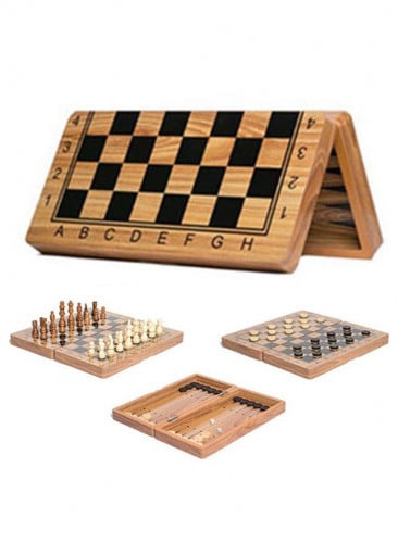 لعبة شطرنج والداما وطاولة الزهر خشبية بالكامل3in1