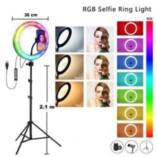اضاءة تصوير رينغ لايت RGB LED" متعددة الالوان أسود...