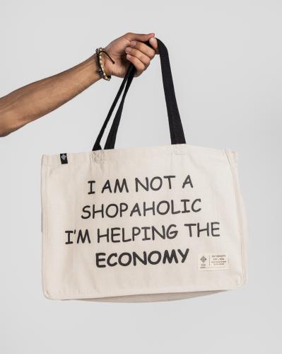 Shopaholic Tote Bag - Beige (Printed)