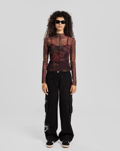 Red Vibes Mesh Top Mauve & Black