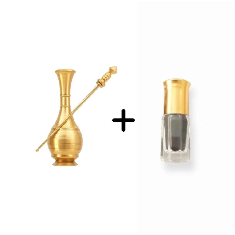 كحل الإثمد الأسود الأصلي - نص تولة + مكحلة نحاسية