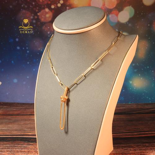 Gold paper clip necklace with tiffany pendant 18k - Demas Gold