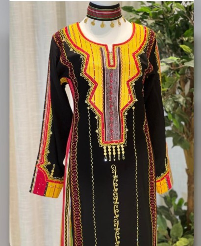 جلابية عسيري مع قماش السدو بلون الاصفر