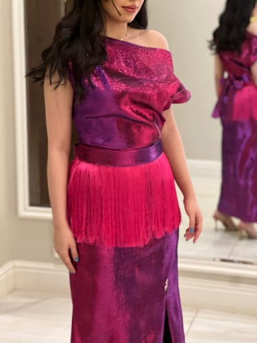 فستان فوشي بلمعة اورانج