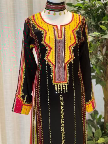 جلابيه تطريز شعبي تراثي وقماش السدو الفاخر (اصفر)