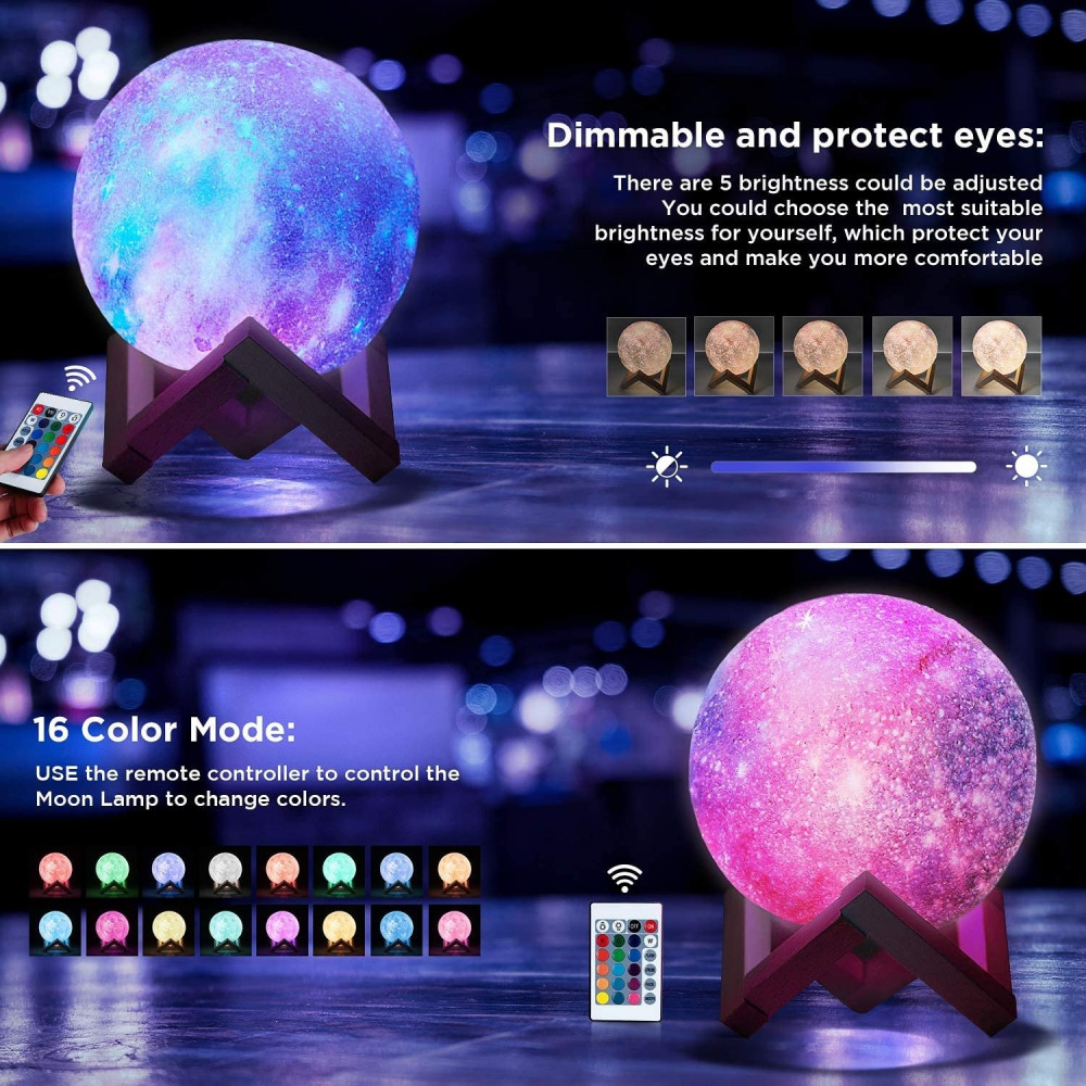 16 Colour Moon Galaxy Lamp USB Night Light Kids Dimmable LED 3D Remote Control 