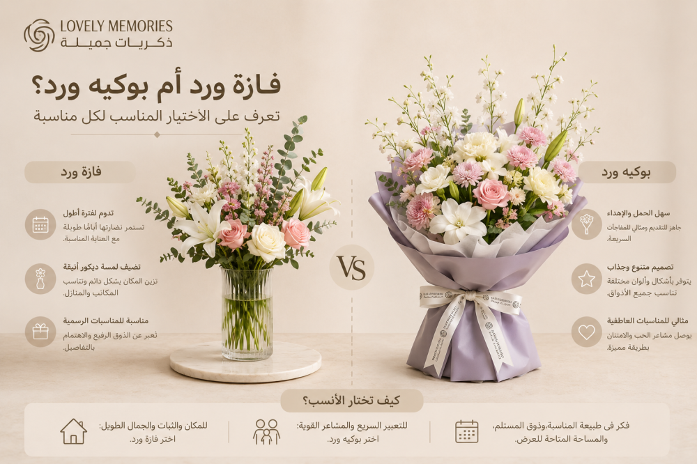 فازة ورد أم بوكيه ورد؟ تعرف على الاختيار المناسب لكل مناسبة
